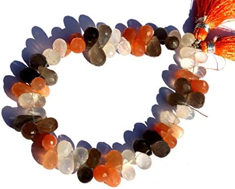 13 inch natural beads strand of 5x8-6x10mm faceted teardrop multi moonstone gemstone briolletes beads for DIY jewelry - necklace, bracelet, earring, ring.