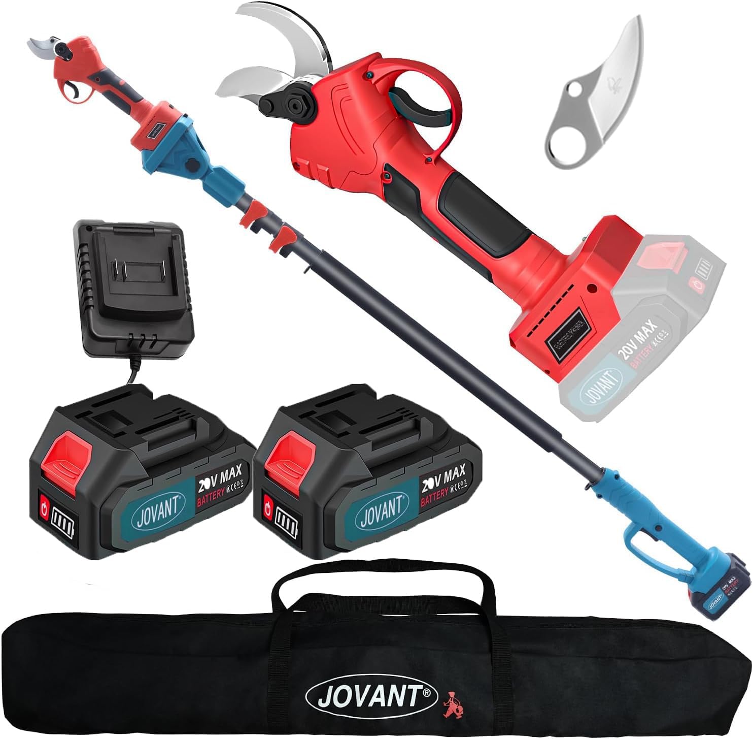 2-in-1 Electric Pruning Shears Cordless with Pole, 20V Cordless Pruning Shears, 4.0Ah Battery Operated Pruning Shears, 15Ft Reach Electric Shears for Gardening JOVANT