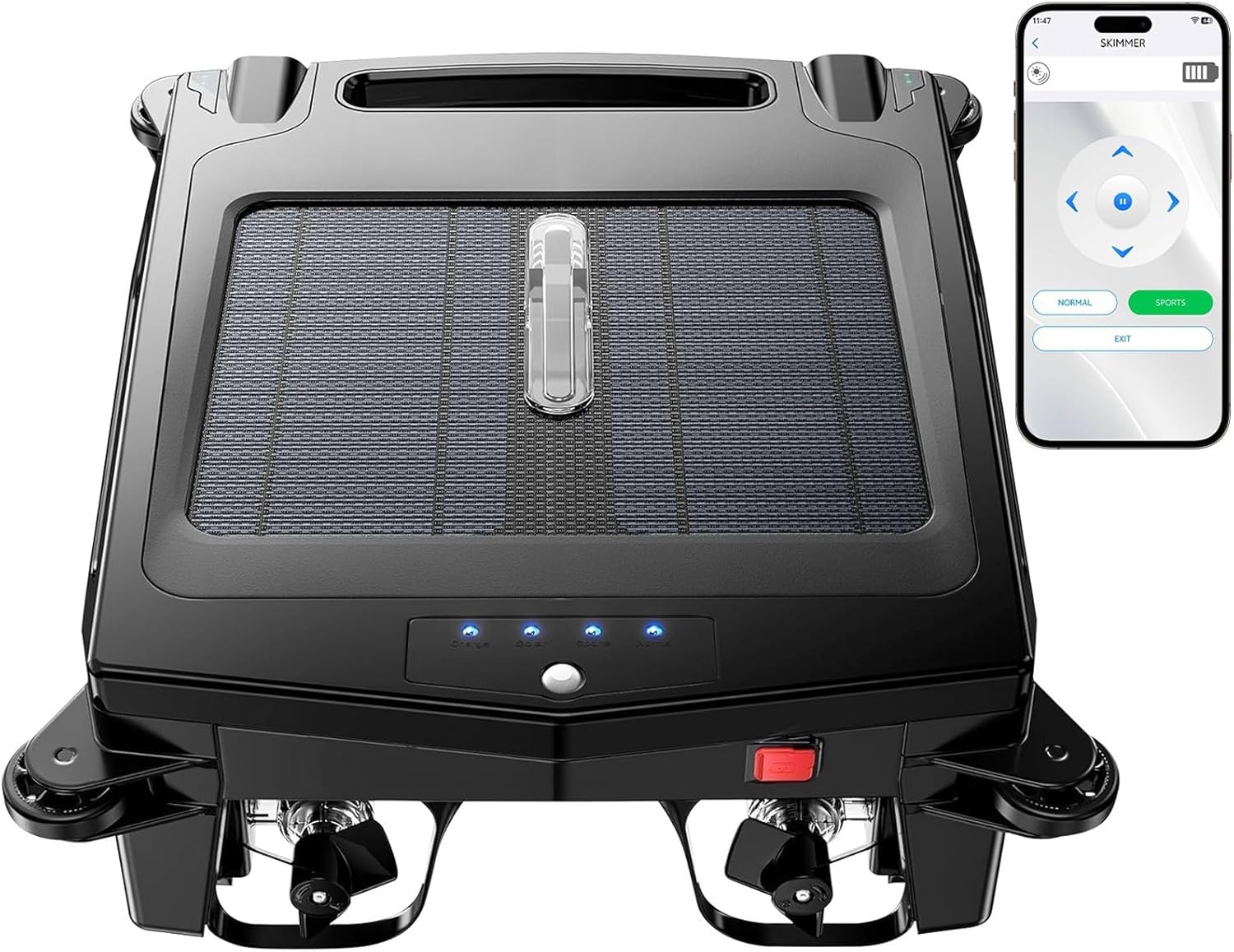 Solar Pool Skimmer,Cordless Automatic Robotic Pool Surface Skimmer Cleaner with APP Support,24/7 Cleaning,Smart Obstacle Avoidance,Dual Charging Modes for Most Swimming Pools up to 2512 Sq.ft.