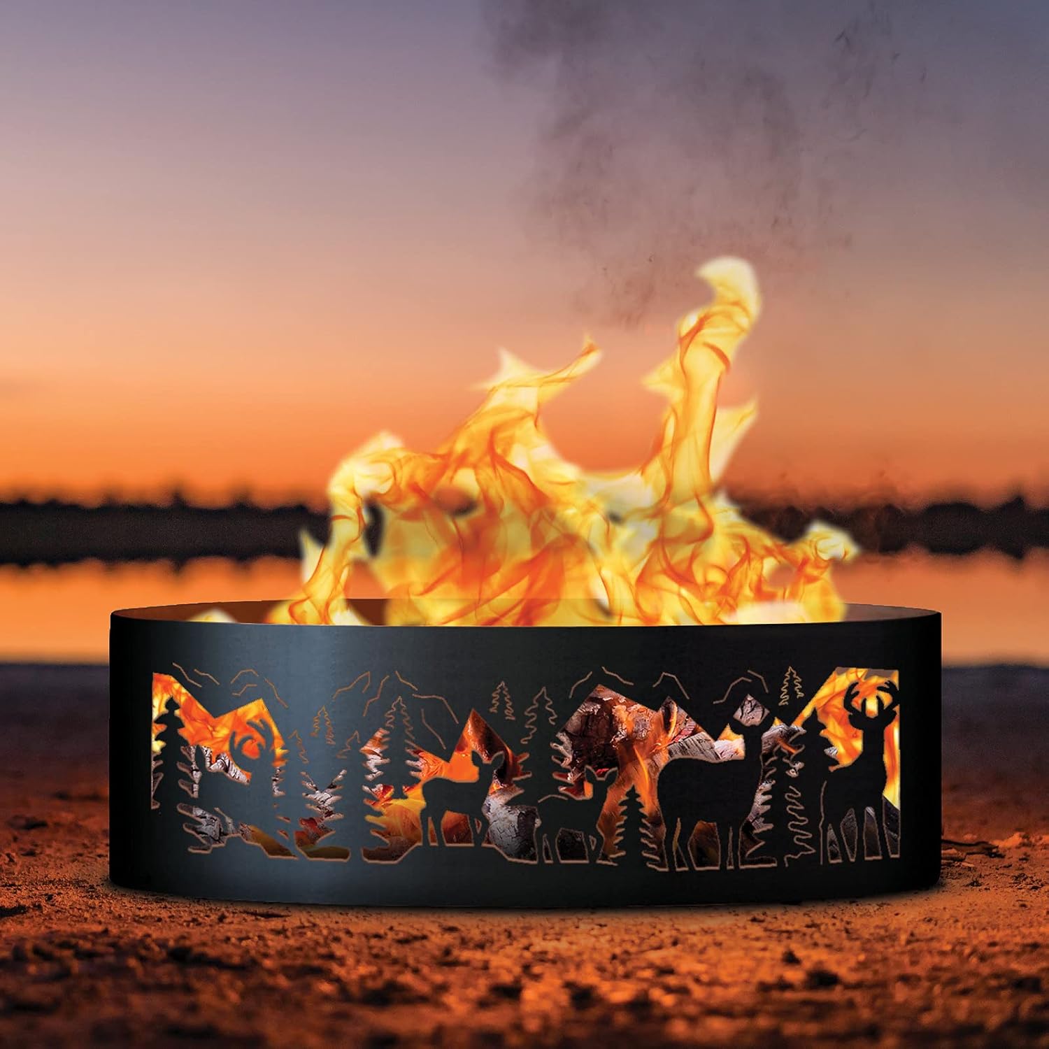 PD Metals DMR00430-FP Whitetail Unpainted 12 in. Tall 30 in. Diameter Outdoor Fire Ring with Fire Poker - 30 x 30 x 12 in. - Rustic Black Color