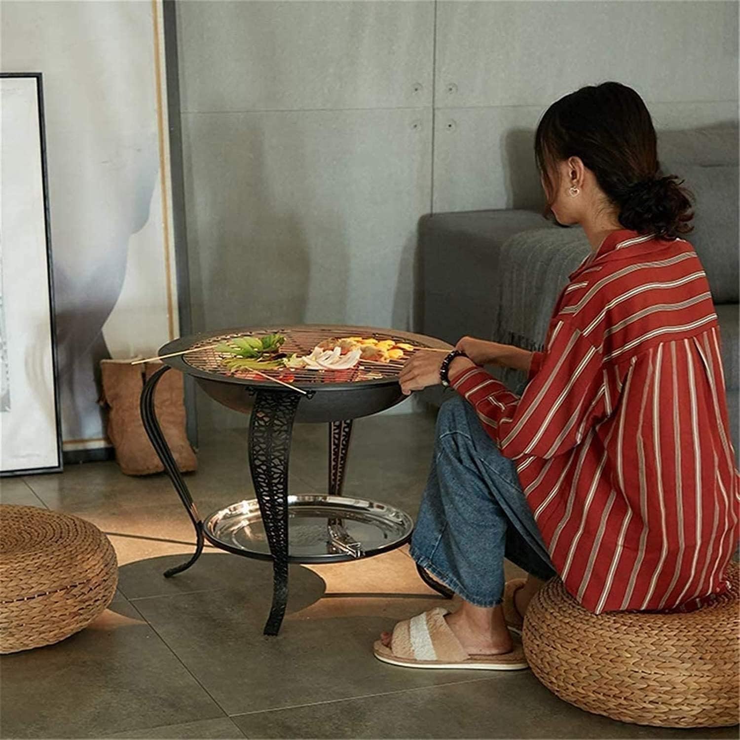 Outdoor Fire Pits, Portable Bonfire FirePits for Outside Wood Burning with Spark Screen and Fireplace Poker, Suitable for Backyard Garden Patio Bonfire Heating, Camping and BBQ