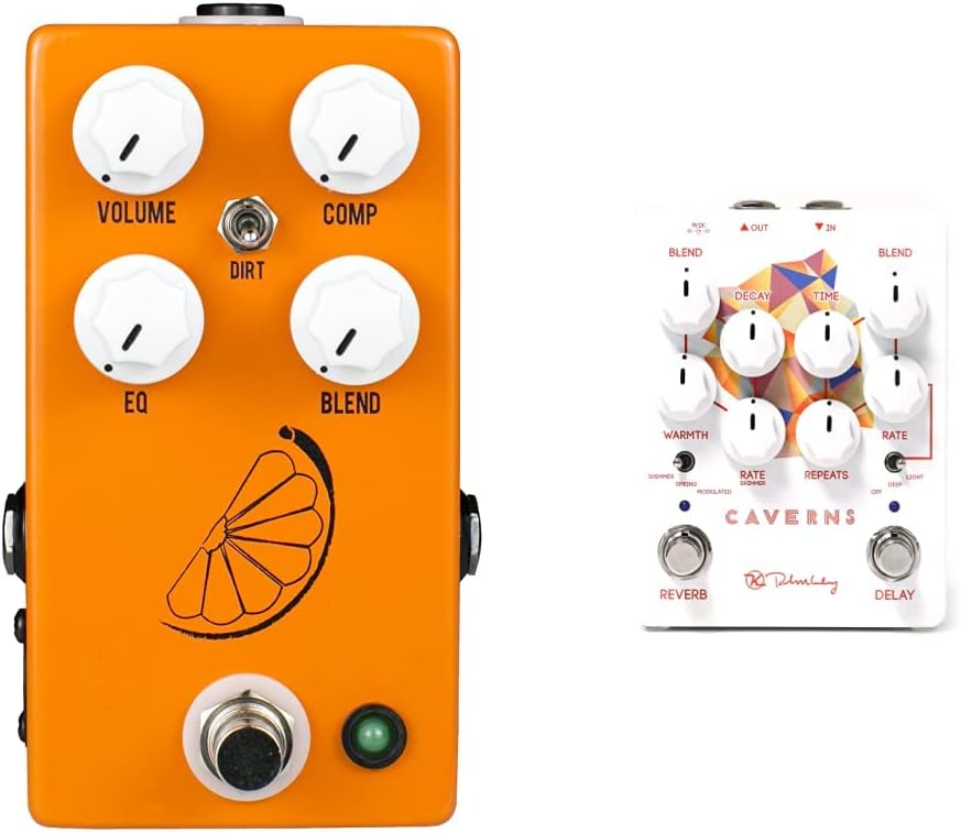 JHS Pulp N' Peel V4 Compressor Guitar Effects Pedal & Keeley Caverns V2 Reverb and Delay Pedal, White (KCav2)