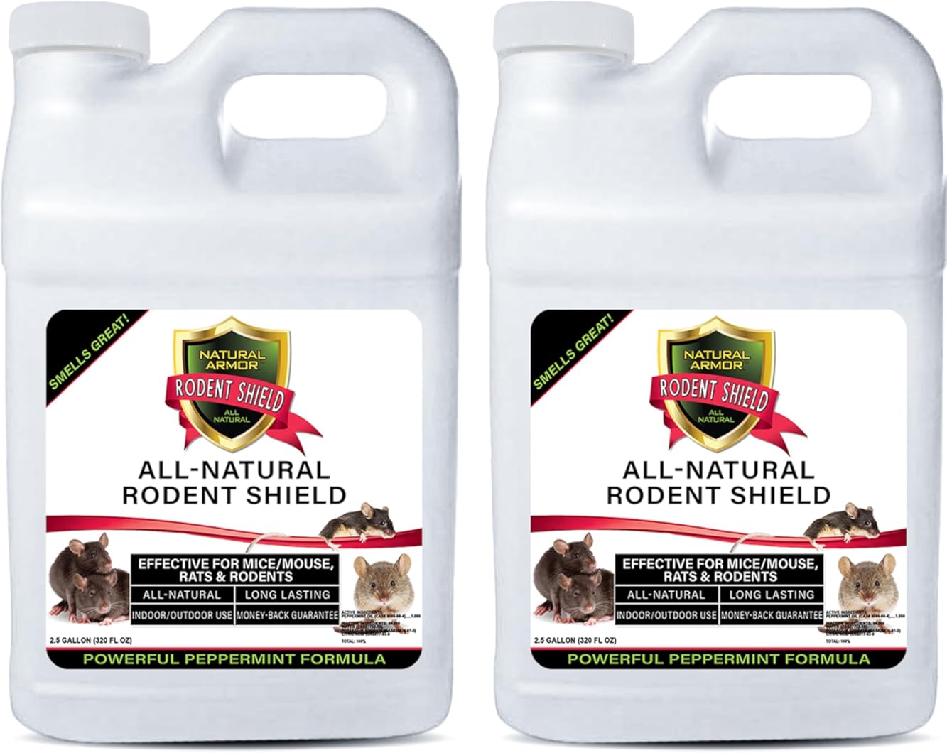 Natural Armor Peppermint Repellent for Mice/Mouse, Rats & Rodents. Natural Spray for Indoor & Outdoor Use Rodent Shield - 320 Fl Oz (2.5 Gallons, Case of 2)