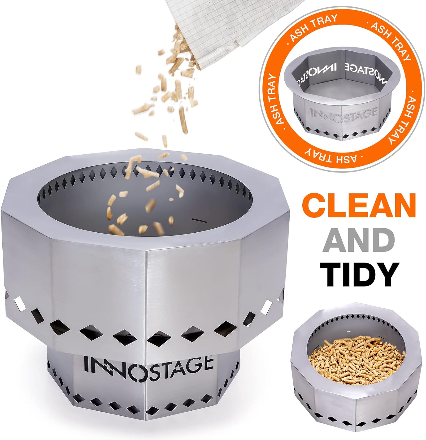 Stainless Fire Pit and Ash Shovel/Brush Set