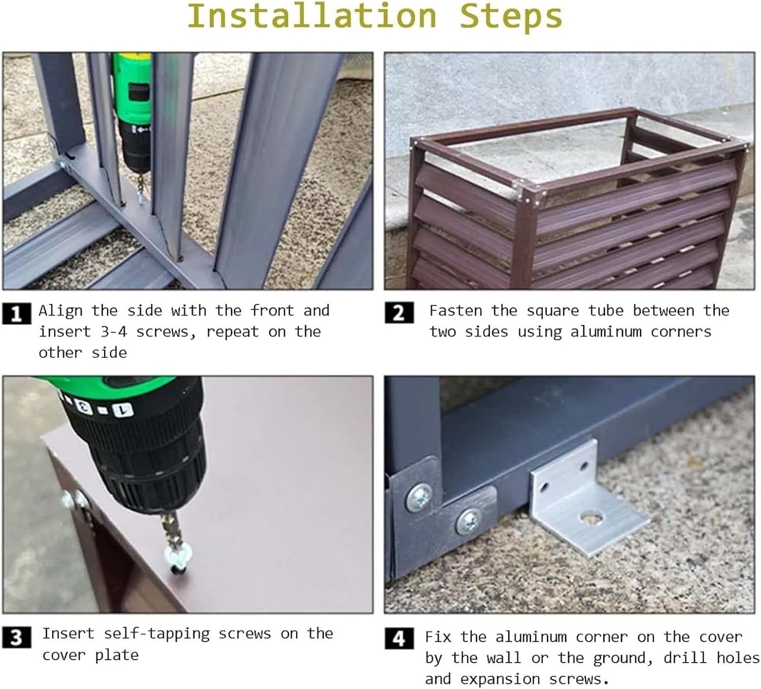 Outdoor Privacy Screen Air Conditioner Fence Trash Can Enclosure Decorative Aluminum Protective AC Cover Freestanding Fence For Garden Patio Lawn Flower Stand Window Fence(Black a,1.5P: L100*W50*H70CM