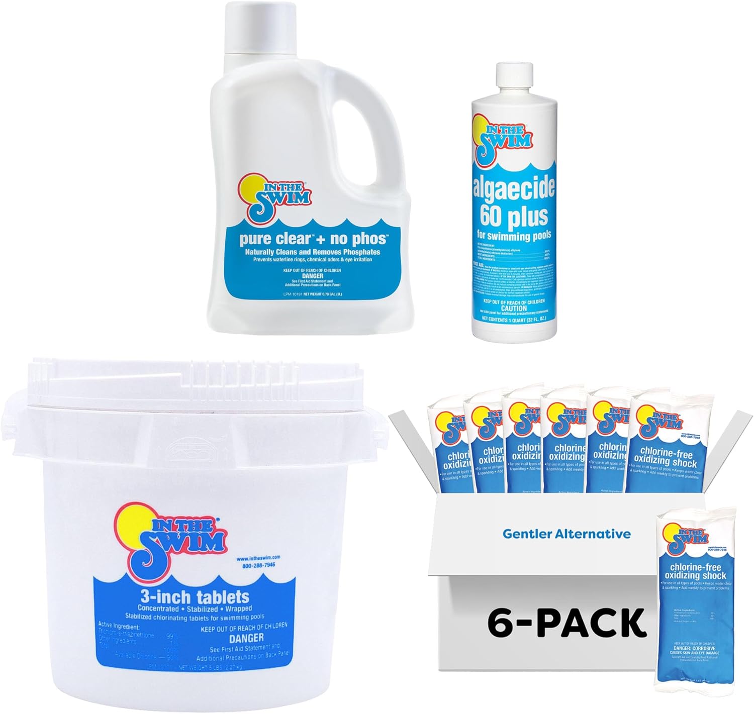 In The Swim Weekly Clear Pool Care Kit – Easy 4-Step Pool Cleaning Bundle with Chlorine Tabs, Algae Preventer, Shock & Clarifier – Keep Your Pool Sparkling - Starter