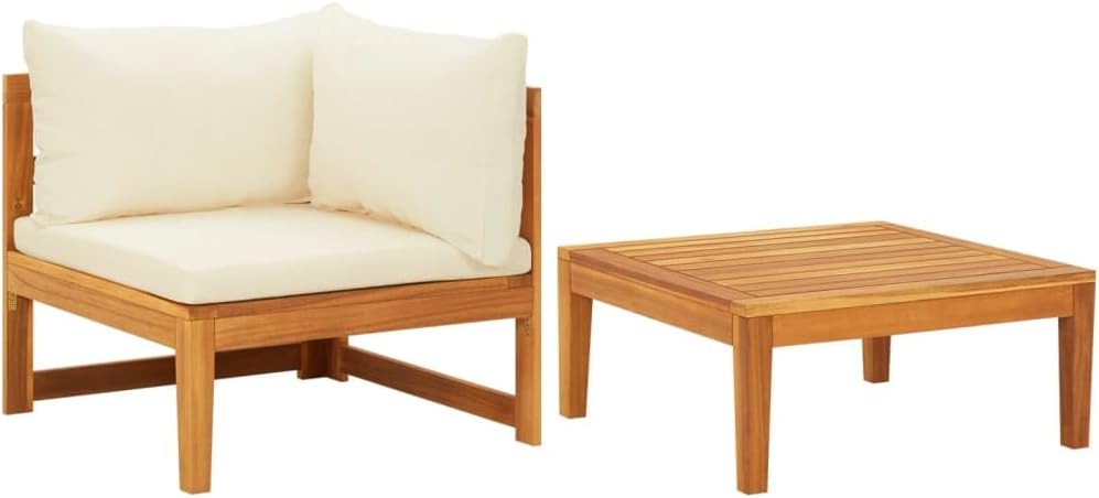 2 Piece Patio Lounge Set with Cream White Cushions Acacia Wood,Acacia Wood Outdoor Lounge Set: Durable and Comfortable for Your Patio or Garden Patio Furniture Sets, Conversation Sets