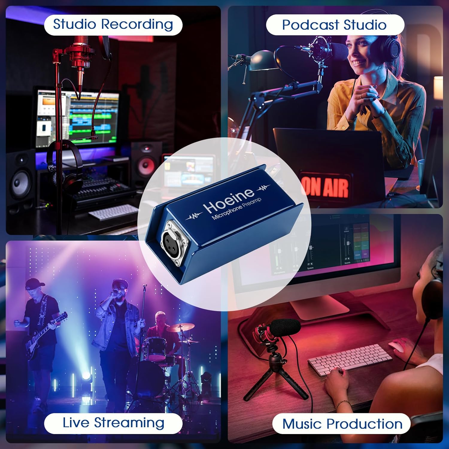 Microphone Preamp, Mic Preamp Amplifier with 25dB Ultra Clean Gain for Shure SM7B & Electro Voice RE20, Phantom Power Mic Booster for Podcasting, Studio Recording and Live Streaming