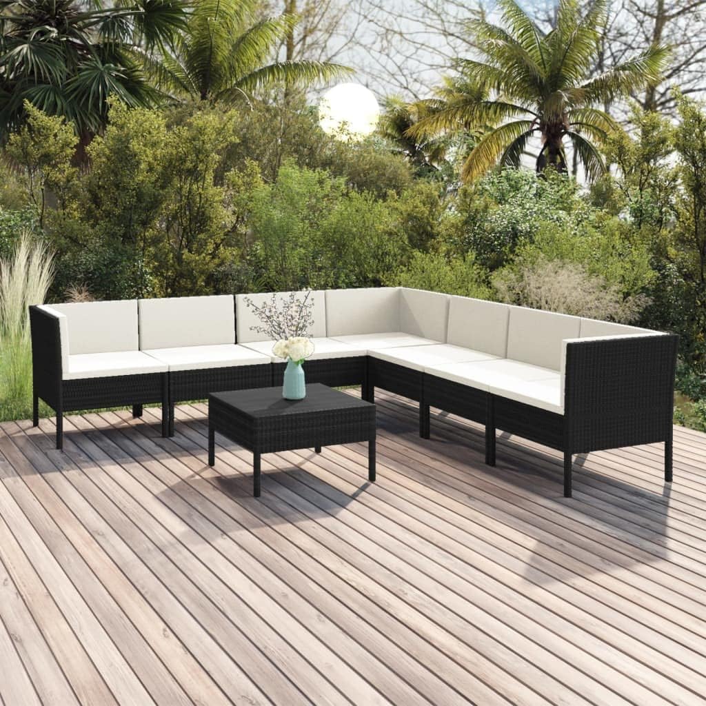 Furniture Sets 8 Piece Patio Lounge Set with Cushions Poly Rattan Black,Contemporary Patio Lounge Set: Comfort and Style for Outdoor Gatherings Garden Conversation Sets