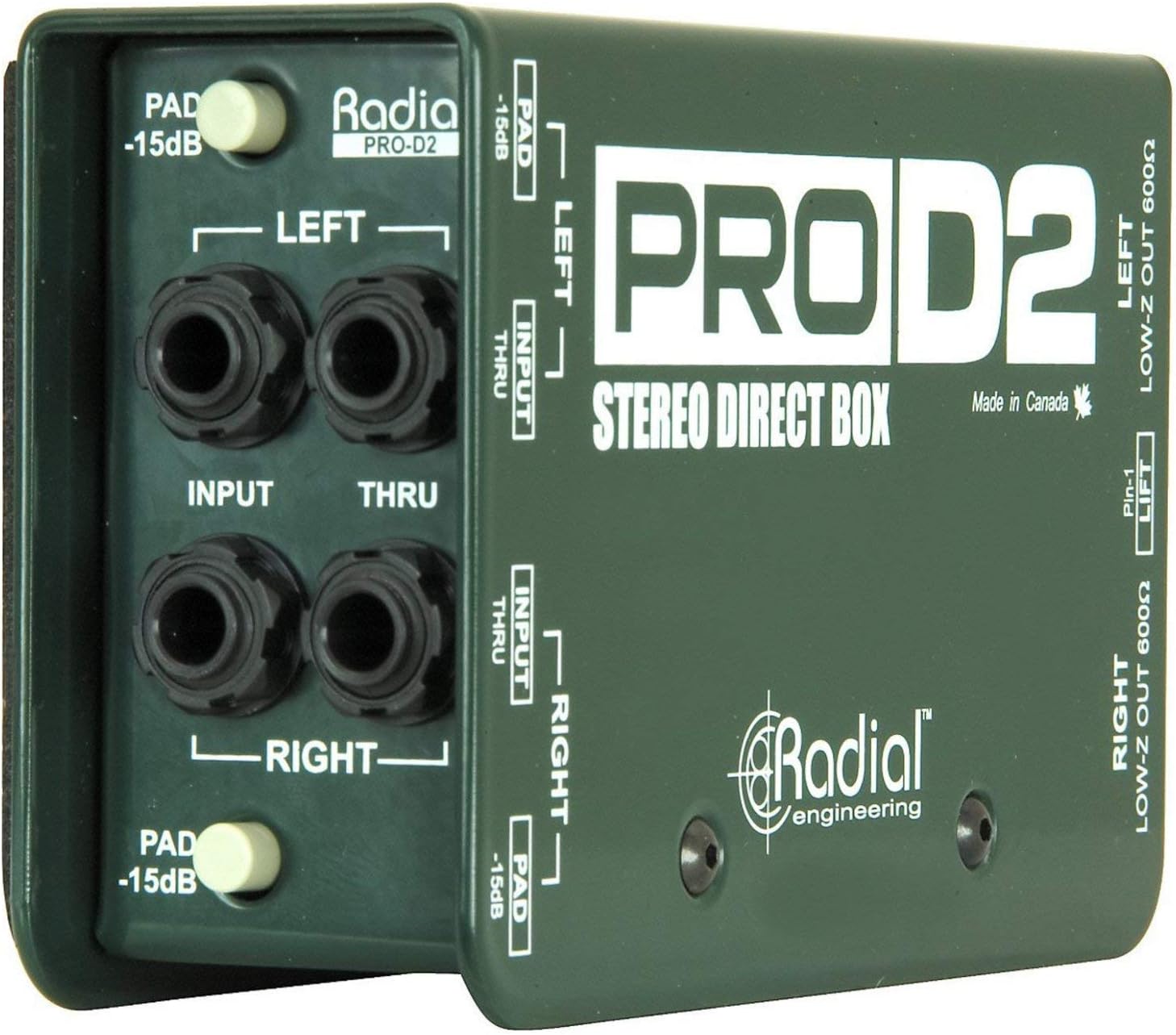 Radial ProD2 Passive 2 Channel Instrument Direct Box Passive Stereo DI with Isolation Transformer, 15dB Pad and Lift Switch with Senor Microphone Cable and Instrument Cable