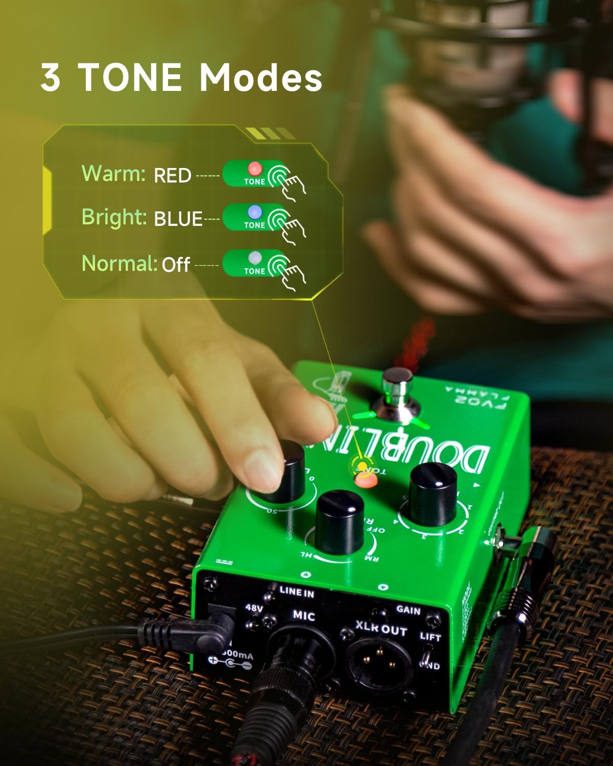 FLAMMA FV02 Vocal Processor Doubling Effects Pedal Voice Duplicate Vocal Effects Stompbox Mic Amplifier with Reverb Chorus Effects Support Multiple Vocal Modes for Vocalists Guitarists