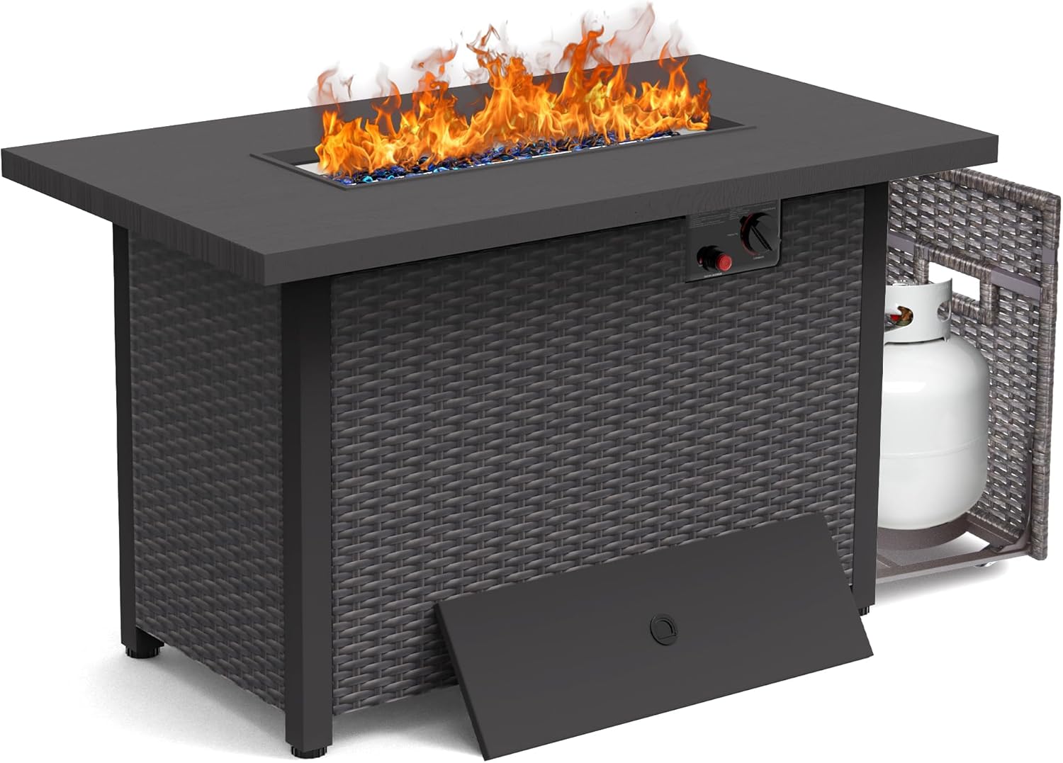 Fire Pit Table 42 Inch Outdoor Propane Gas Fire Pit for Outside 50,000 BTU Auto-Ignition Gas Firepit Outdoor Rattan Table