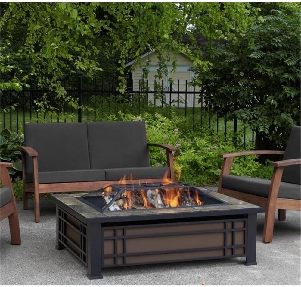 Bowery Hill Contemporary Wood Burning Fire Pit in Natural Slate Tile