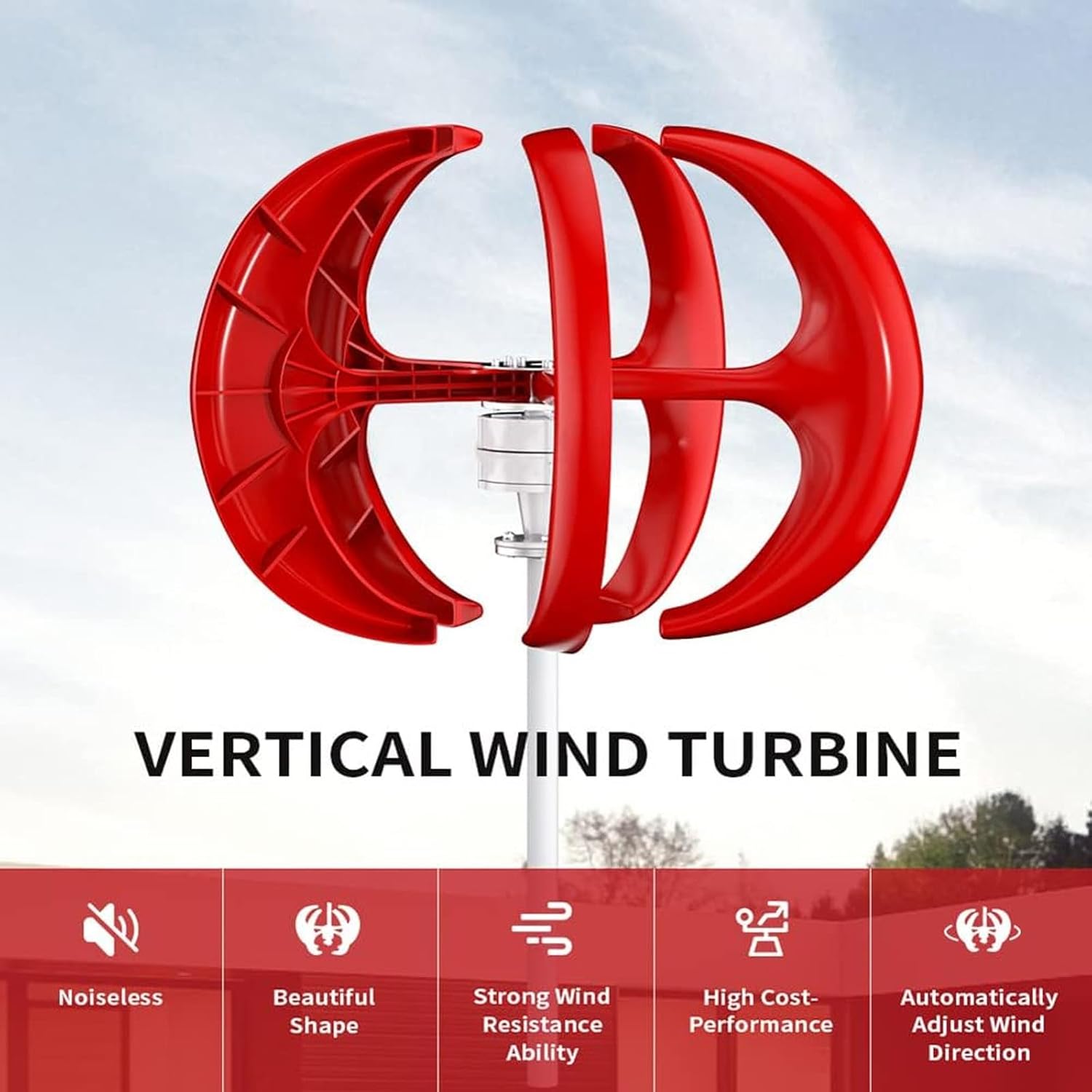 5 Blades Minitype Lantern Wind Turbine Generator, Vertical Wind Turbine Kit, Wind Turbine Generator with Controller, for Home Outdoor Streetlight Highways Boats,300w12v