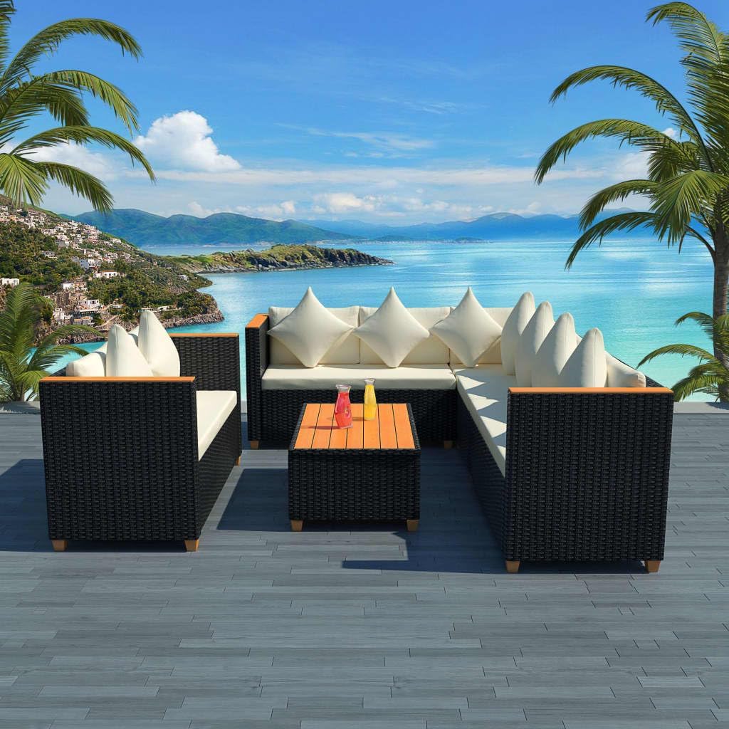 5 Piece Patio Lounge Set with Cushions Poly Rattan Black,Outdoor Rattan Sofa Set with Modular Design and Comfortable Cushions for Patio and Garden Furniture Sets for Patio, Lawn & Garden