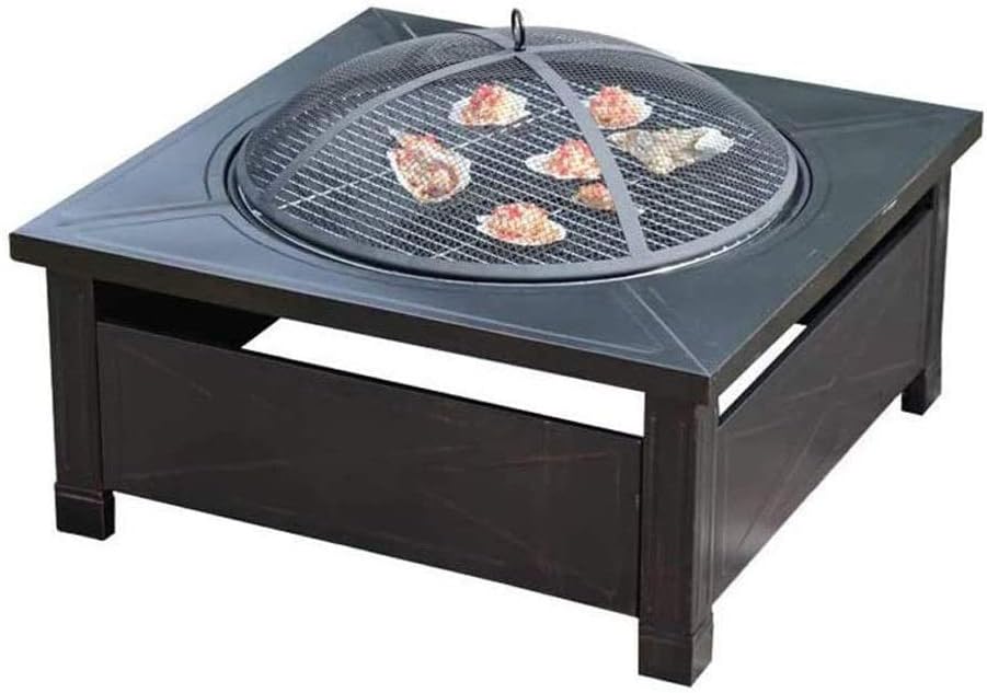 Stove Fire Pit Square Metal Firepit Backyard Patio Garden W/Cover Outdoor Cooking Barbecues