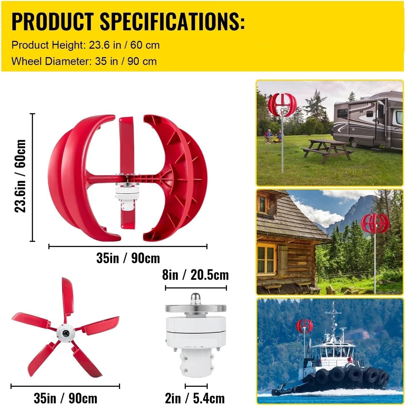 Vertical Axis Wind Turbine Generator 12V 100W/400W/600W tive Energy Generator Small Windmill with Controller Low Starting Speed for Home(100W)