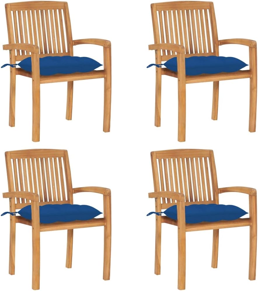 Patio Chair Stacking Patio Chairs with Cushions 4 pcs Solid Teak Wood