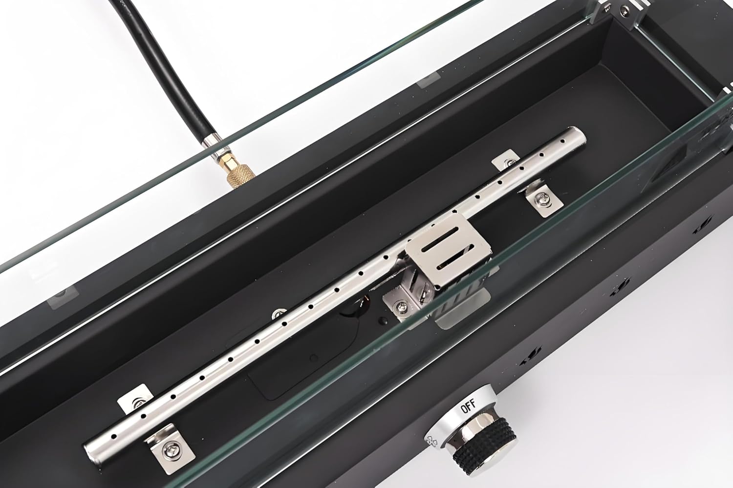 28 Inch Rectangle Propane Fire Pit Table - Tempered Glass Wind Guard & Volcanic Rock Design, 40,000 BTU Black Steel Outdoor Compact Fire Pit for Patio, Deck, Garden