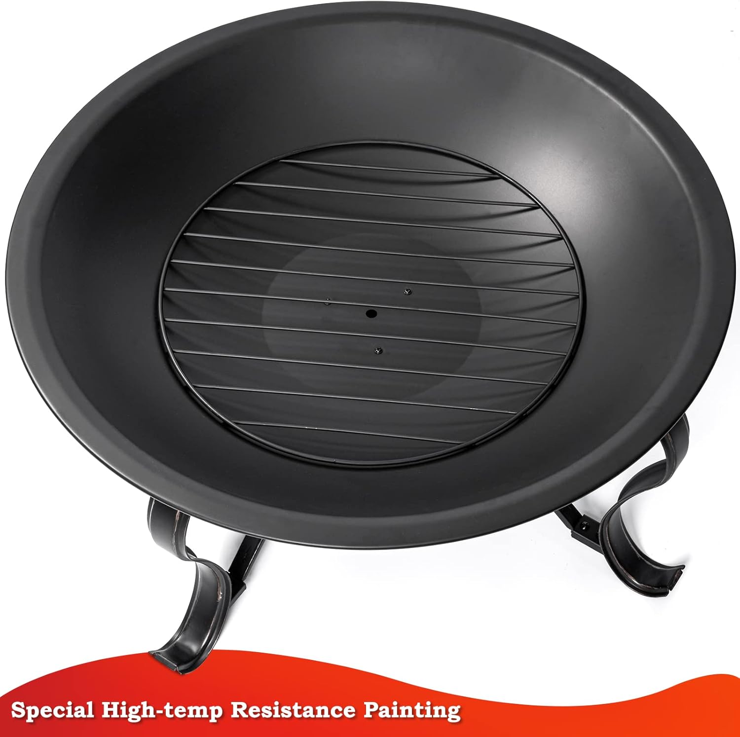 SINGLYFIRE 29 inch Fire Pits for Outside Firepit Outdoor Wood Burning Bonfire Pit Steel Firepit Bowl for Patio Backyard Camping,with Ash Plate,Spark Screen,Log Grate,Poker, bronze