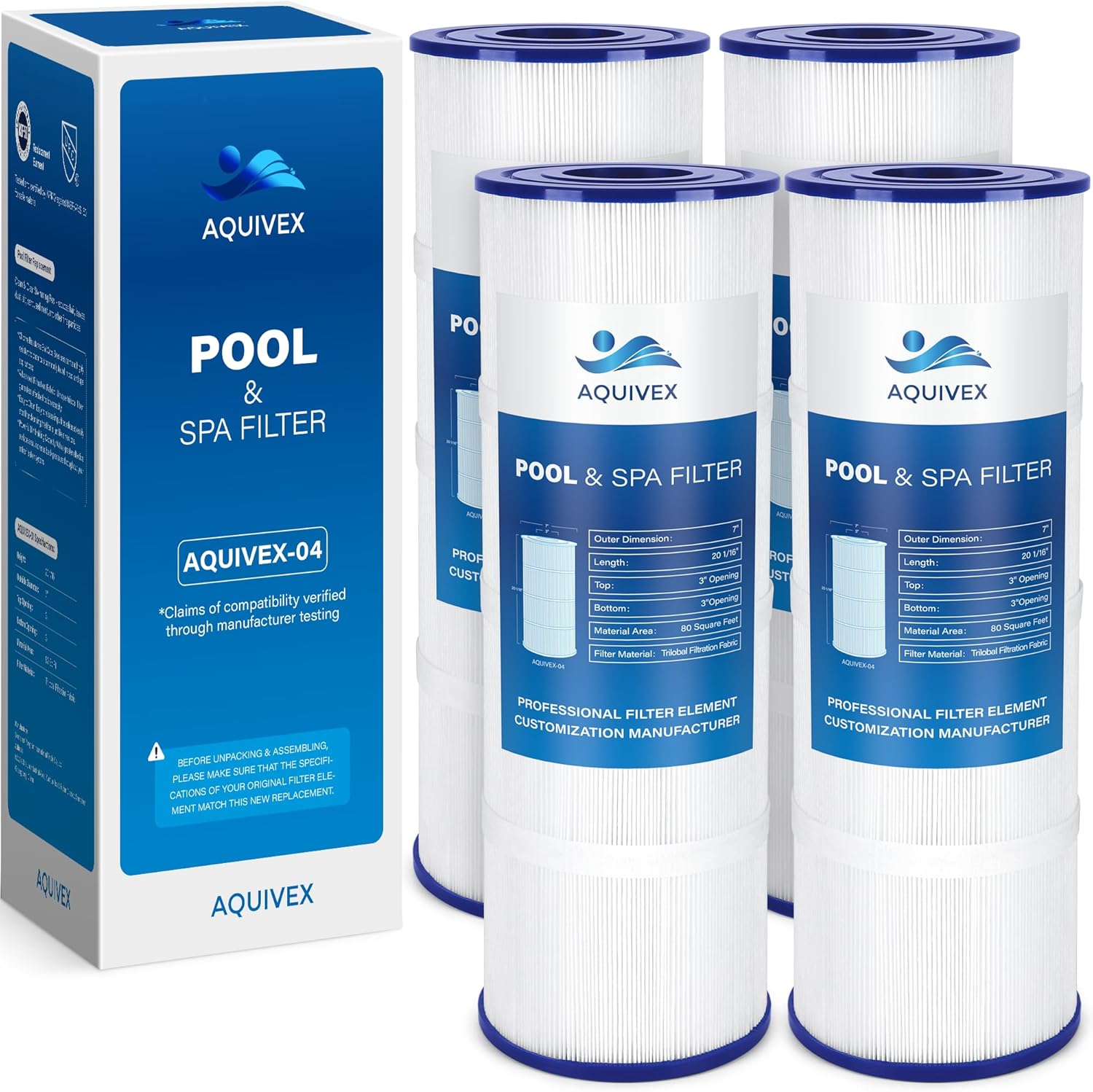 CCP320 Pool Filter Cartridges, Compatible with Pentair Clean & Clear Plus 320, Pentair 160340, 178580, R173573, Pleatco PCC80-PAK4, Unicel C-7470, Filbur FC-1976, Waterway 817-0081 (4 Pack)