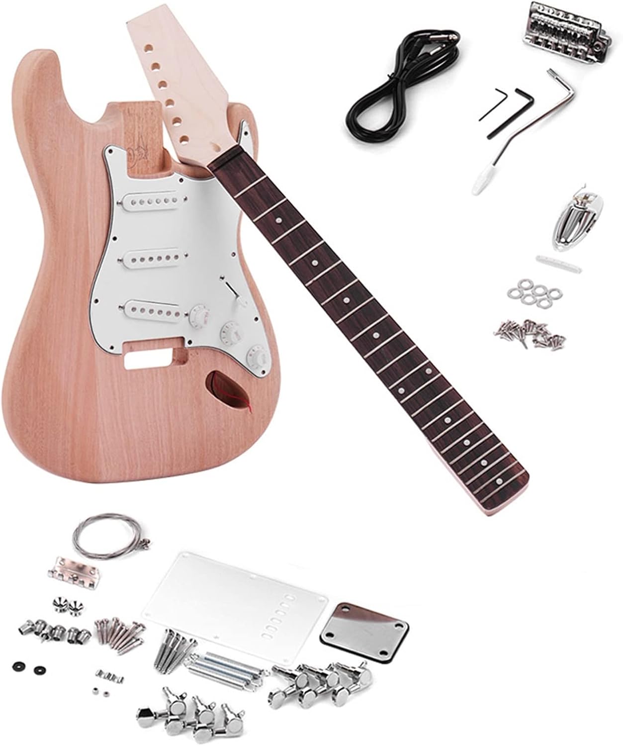 DIY Electric Guitar Kit for ST Style Unfinished DIY Electric Guitar Kit Mahogany Body Maple Guitar Neck Rosewood Fingerboard