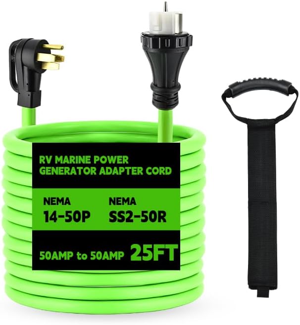 NEMA 14-50P to SS2-50R 25FT RV Generator Extension Cord 125/250V 50 Amp 14-50P Male Connector to SS2-50R Twist Lock Female RV Connector for RV EV Camper Generator