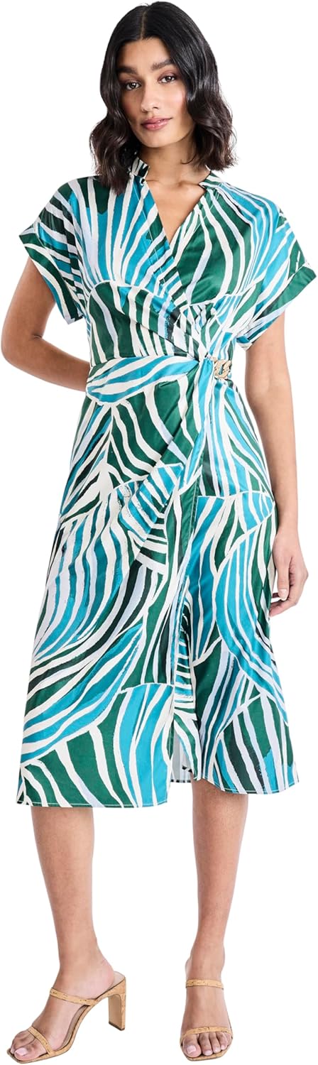 Maggy London Womens Women's Short Sleeve V-Neck Wrap Dress - Midi Length Casual Summer Dresses for Vacation