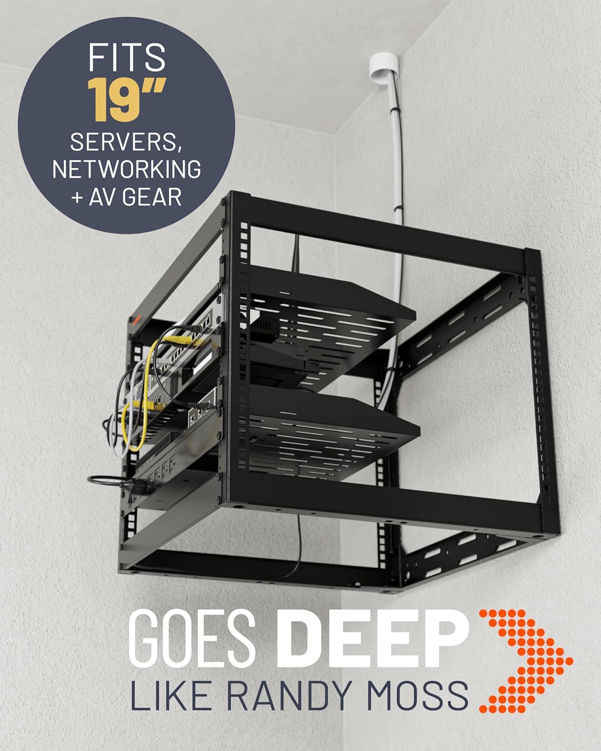 ECHOGEAR 10U Network Rack - Wall Mountable Heavy Duty 4 Post Design Holds All Your Networking & AV Gear - Open Frame Design Includes 2 1U Vented Shelves & Mounting Hardware