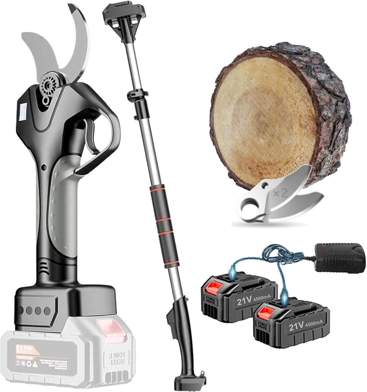 Cordless Electric Pruning Shears with 50mm Blade, 2×4.5Ah Battery, Adjustable 4.3-6.9 Ft Pole, Digital Display, Long Reach Garden Branch Scissors for Effortless Trimming