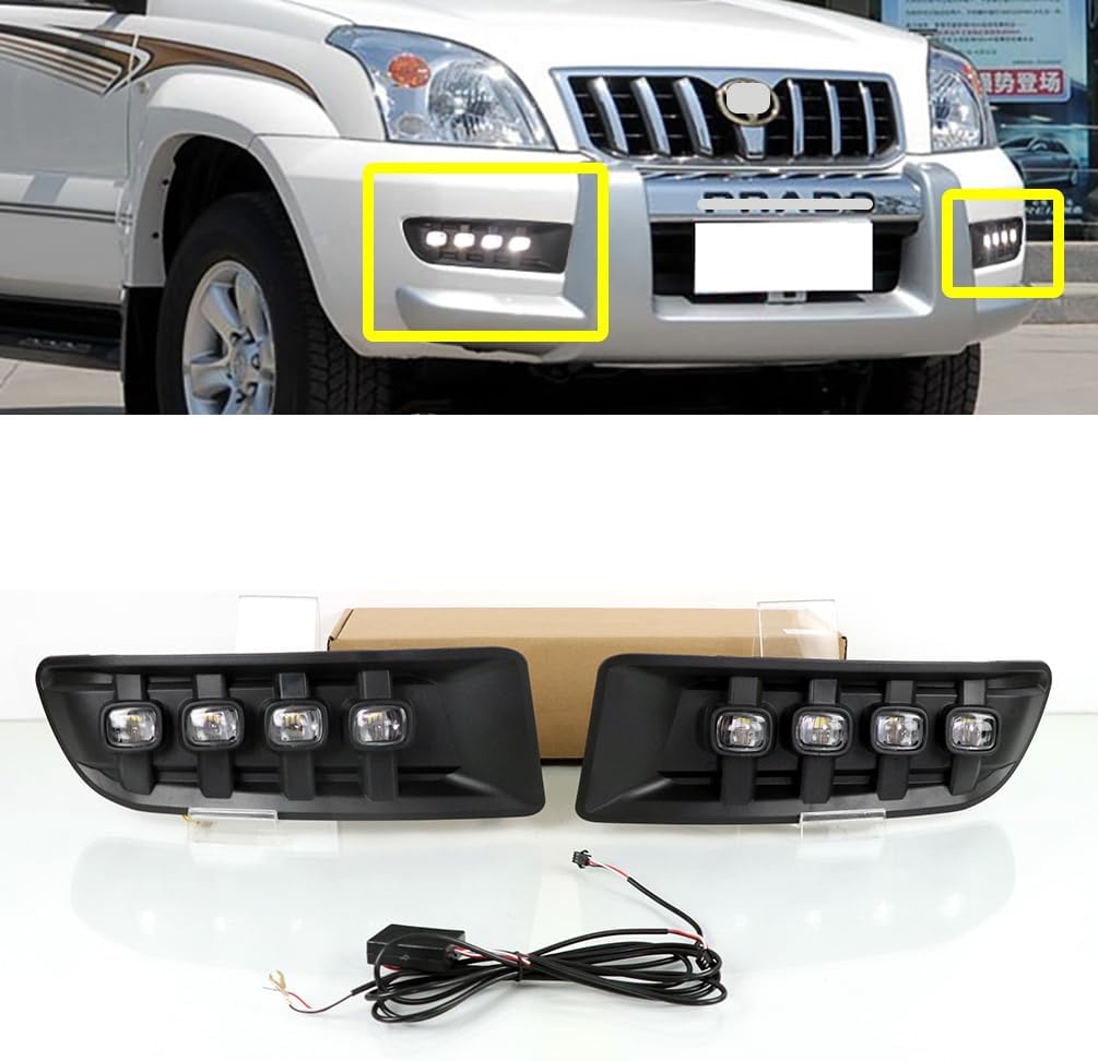 LED Fog Lights DRL Fit for 2003-2009 Toyota Land cruiser Prado 120 with Amber Sequential Turn Signal Driving Lights Front Bumper Daylight HeadLights Fog Lamp Accessories