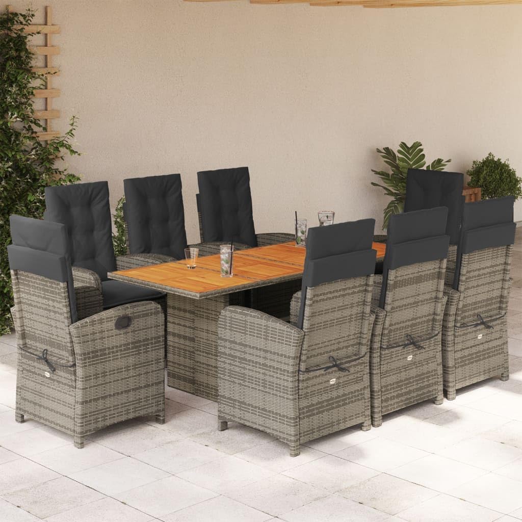 Furniture Sets 9 Piece Patio Dining Set with Cushions Gray Poly Rattan,Premium Outdoor Dining Set: Comfortable, Durable, and SpaceSaving for Garden, Patio, or Backyard Garden Conversation Sets