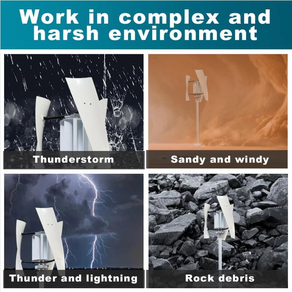 6000W Low Noise Vertical Axis Wind Turbine, 3 Blades 12V/24V 48V 220V Generator Windmill Generate Turbin Complete Set for Family (with Controller)