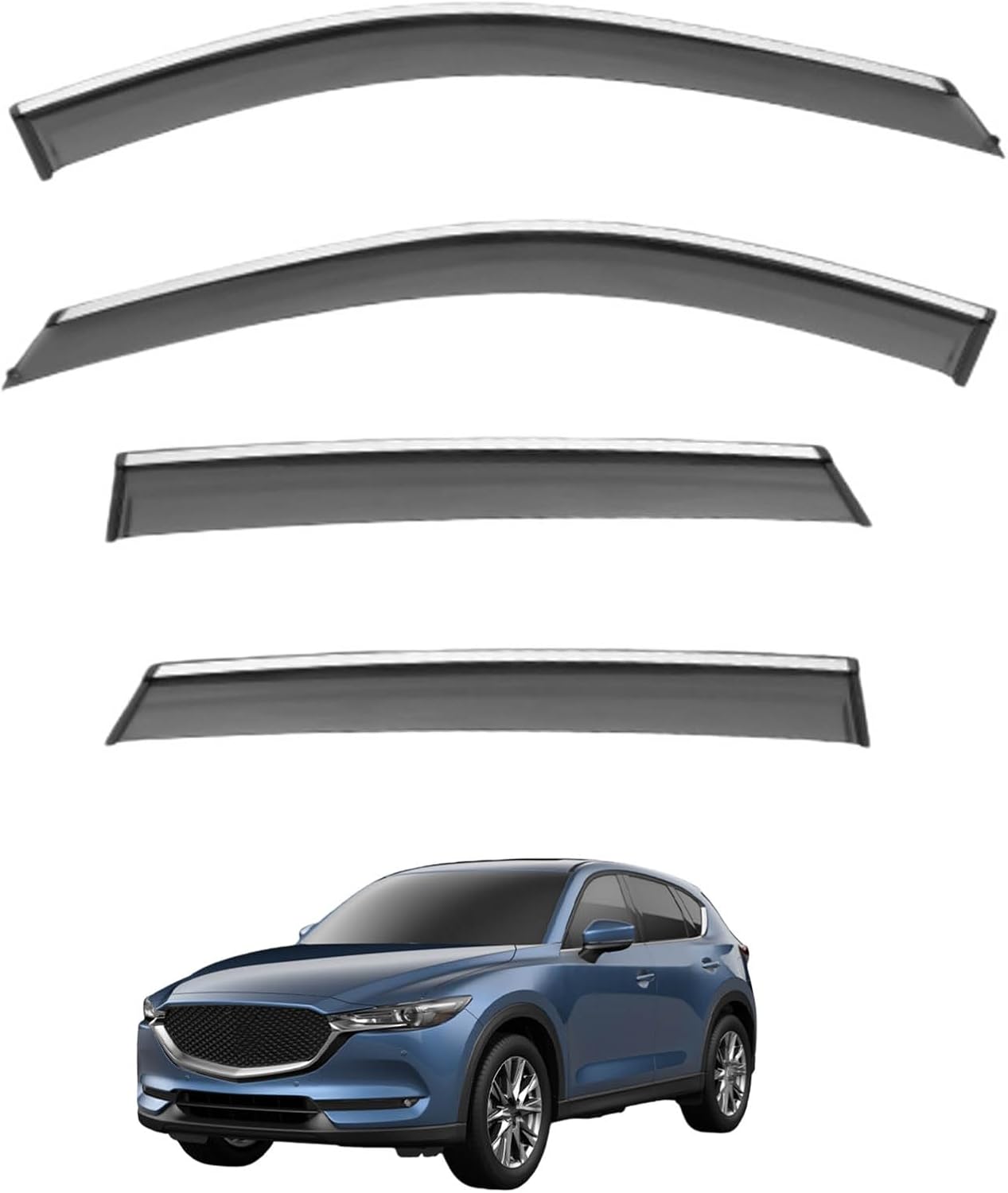 Window Deflectors for Mazda CX-5 MK2-KF 2017-2025, Sun Rain Guard Window Visors Vent Shades with Bright Stripes Car Accessories