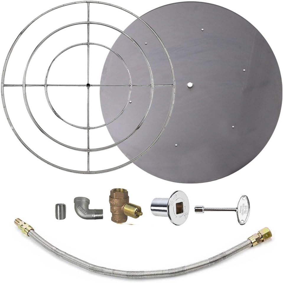 AFG Match Lit Fire Pit Burner Kit (SS-FR-48KIT-PAN-NG-MSCB), Round, 48-Inch Burner, 54-Inch Flat Pan, Natural Gas, Polished Chrome, with Flange, Key, Valve, Flex Line and Fittings