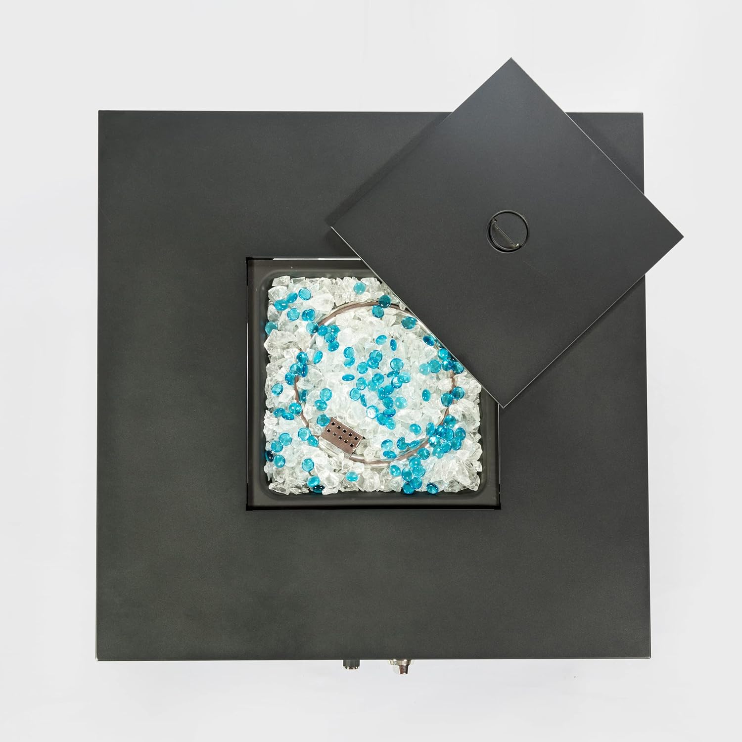 HomVent 32inch Wicker Patio Propane Firepit Table, 40,000 BTU Outdoor Wicker Propane Gas Fire Pit Coffee Tables with Ceramic Tile Tabletop, Glass Stones in Mixing Colors ＆ Cover for Garden (Small)