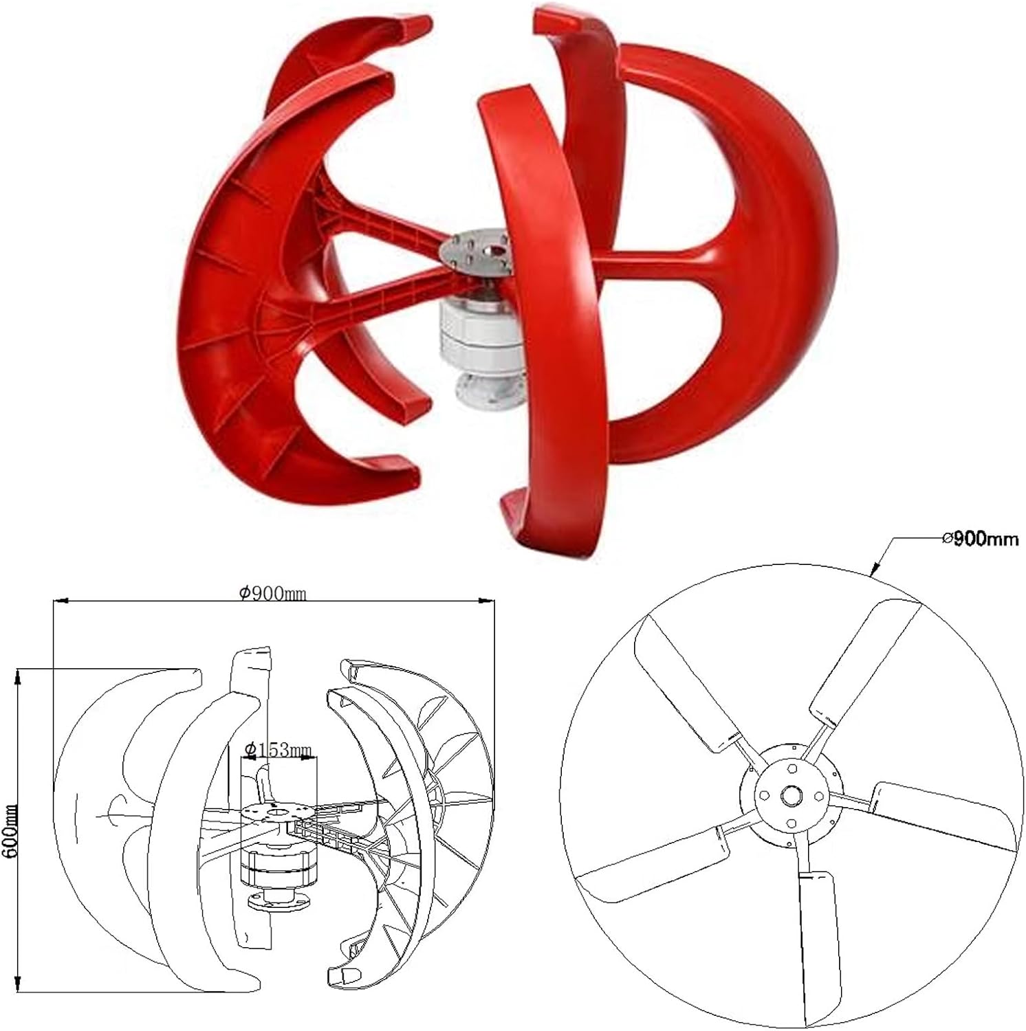 Wind Turbine Generator Kit,Vertical Wind Turbine Electricity Set,5 Blade Horizontal Wind Power Generator Kit For Home,Boat,Marine,Monitoring,Street Lighting(Size:300W)
