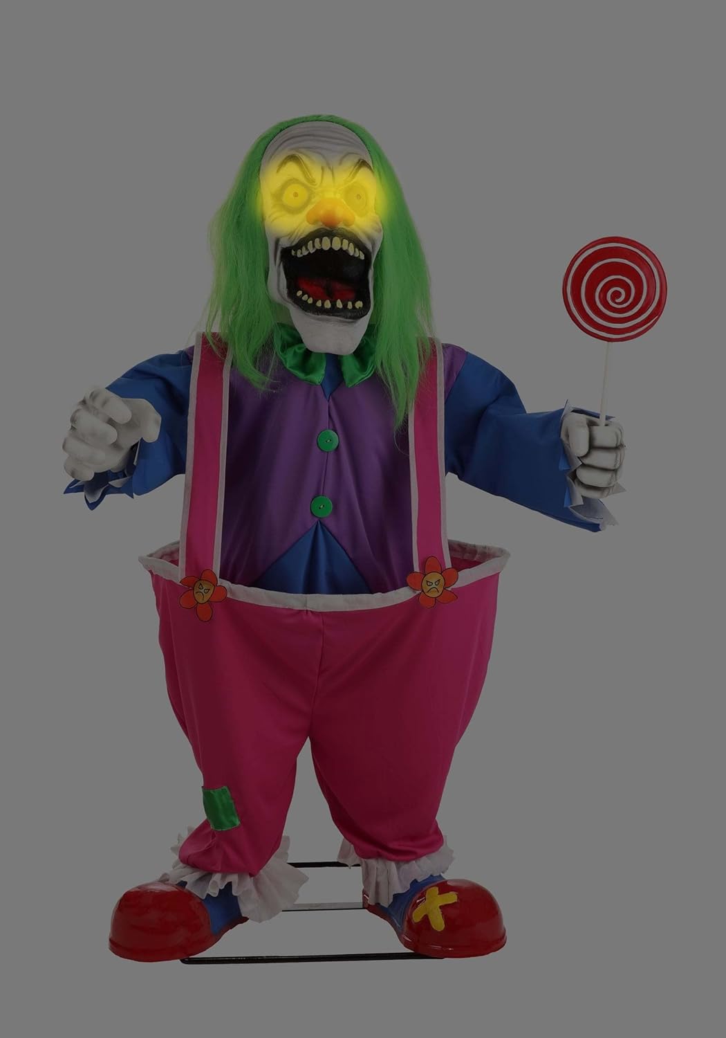 Fun Costumes 4Ft Crazy Killer Clown Animatronic Decoration, Scary Creepy Lollipop Light-Up Eyes and Sound Making Decor