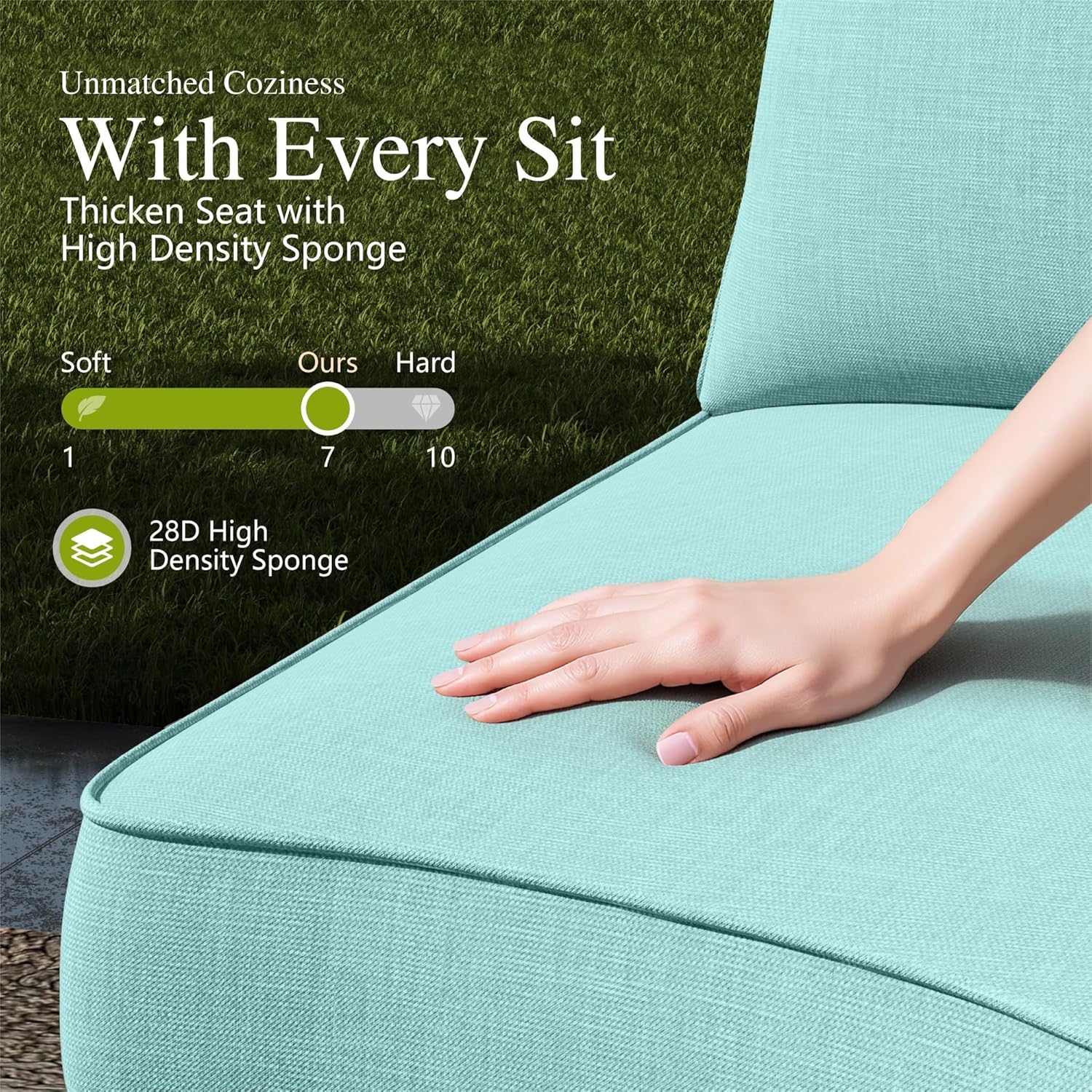 Sophia & William Patio Furniture Set with Fire Pit Table, 11 Piece Half Moon Outdoor Wicker Sectional Sofa Set, Curved Rattan Conversation Set with 56-Inch Fire Pit Table(Aqua Blue)