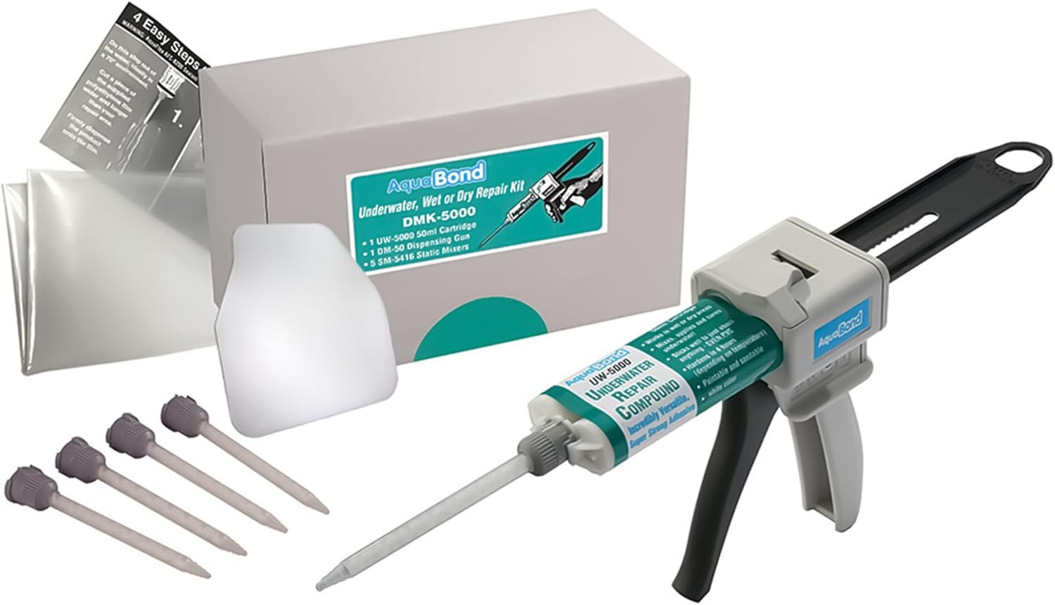 Swimming Pool Epoxy Repair Kit | Waterproof Epoxy Putty | Pool & Spa Repair | Underwater Sealant for Cracks & Leaks | Easy DIY | Concrete, Fiberglass, PVC | DMK-5000 50ml (1.7 oz) Kit | White