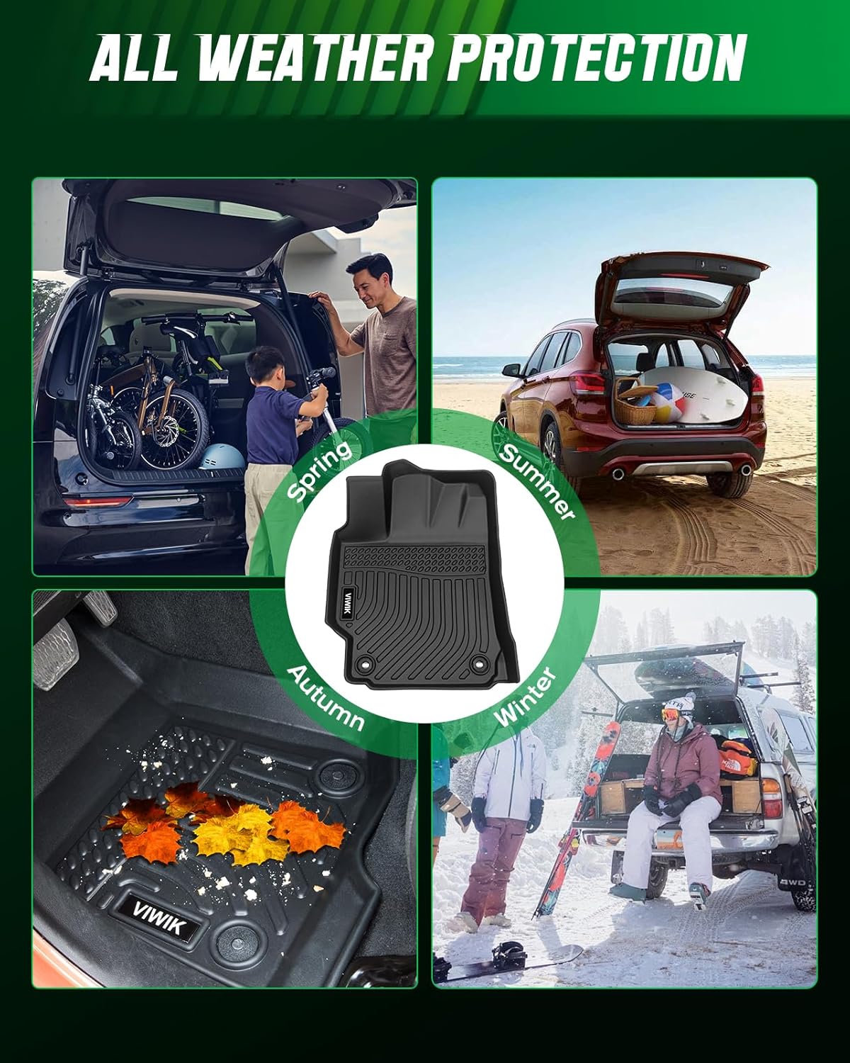 VIWIK Floor Mats for Jeep Grand Cherokee 2021-2016, Anti Slip 3D Floor Liners, TPE Waterproof Car Mats, Custom Fit All Weather Protection for Grand Cherokee SUV Accessories, Front & Rear