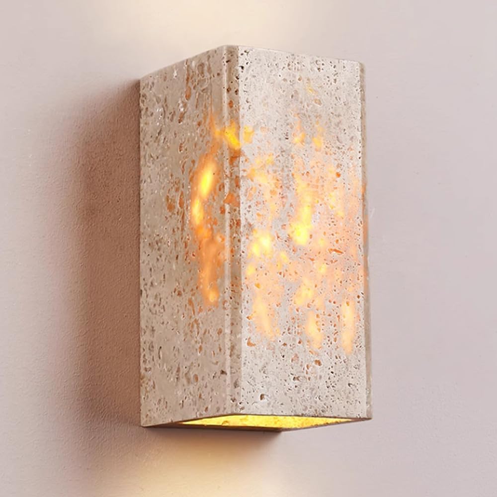 Wall Sconces Indoor Nordic Stone Wall Lamp Waterproof Outdoor 9W LED Cuboid Wall Light Modern Travertine Wall Lighting Fixtures for Garage Bathroom Entryway Yard