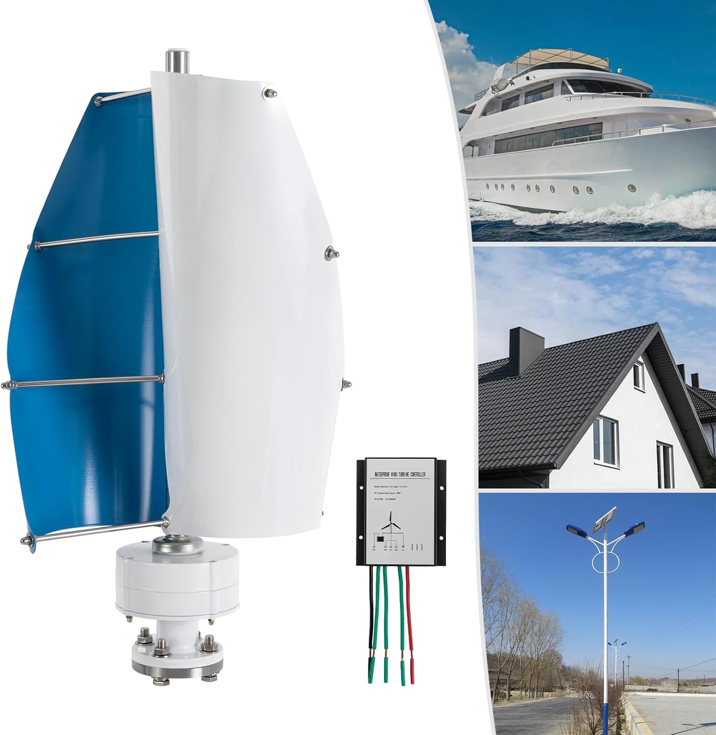 100W 12V Wind Turbine Kit Vertical Axis Wind Turbine Generato with 2 Blade Wind Turbine Power Generation with Controller for Home, Business, Industrial Energy Supply