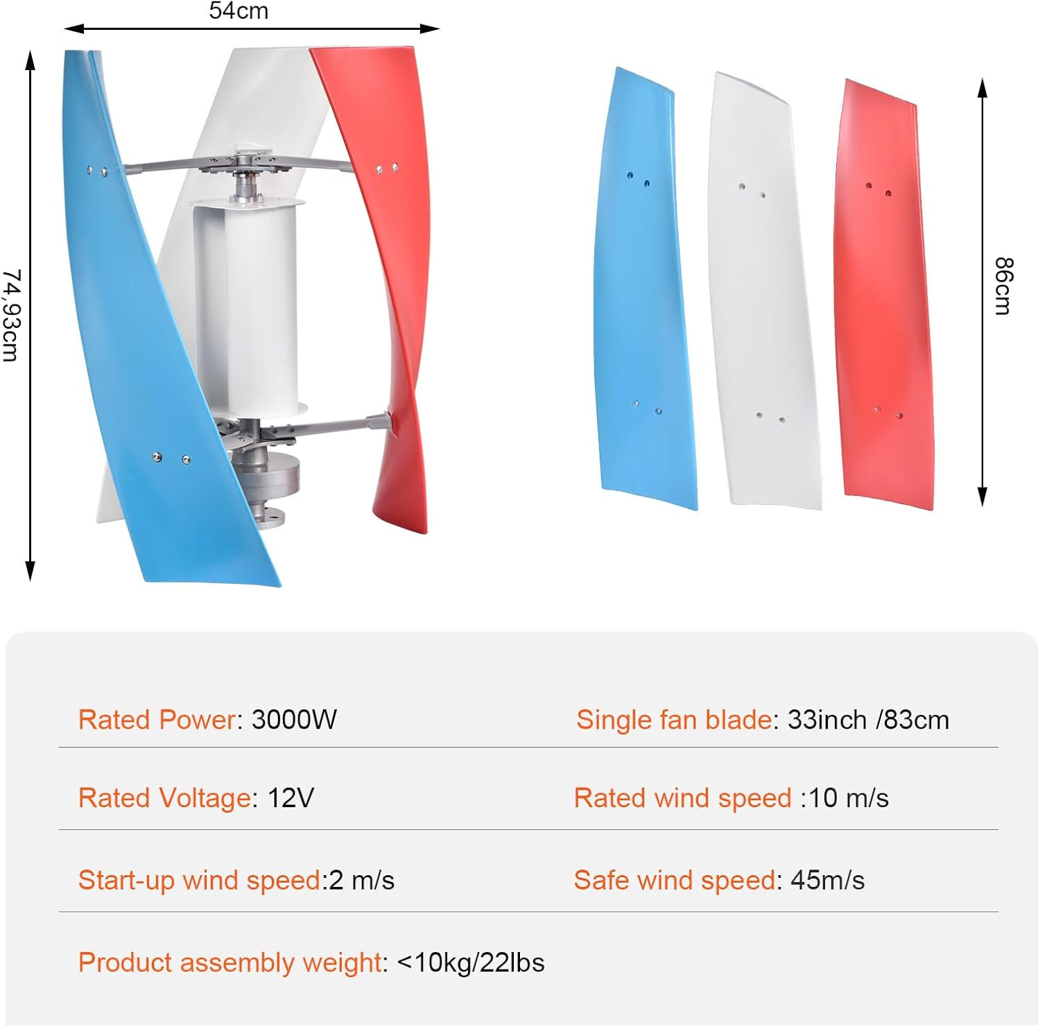 Wind Power Generator Kit | Wind Mill Generator 24V 12V - Quiet 3 Leaves Small Household Windmill for Boats, Terraces, Cabins, Home, RVs