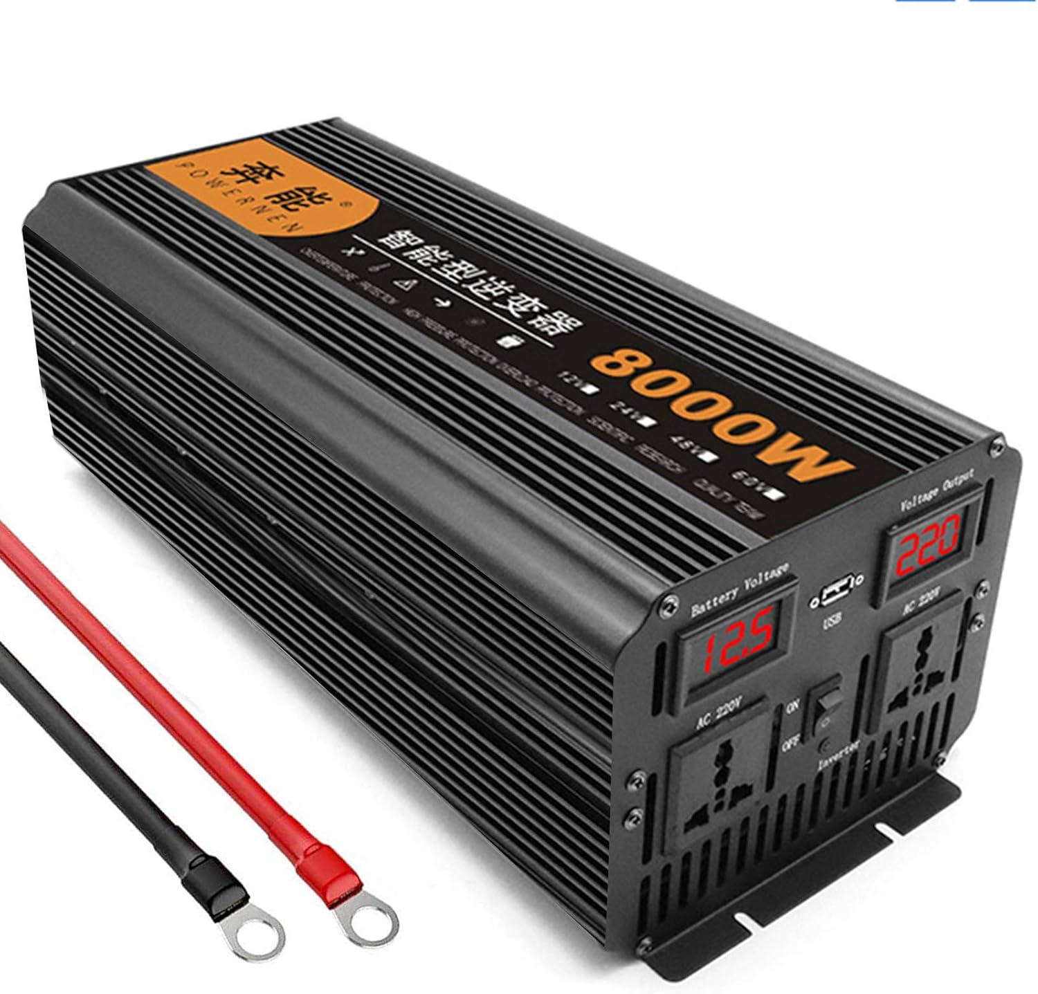 3200W 5000W Pure Sine Wave Power Inverter 12V/24V to 220V Car Truck Voltage Converter,Plug for Cigarette Lighter,USB Charging Port and Direct Connection to Car Battery,24V-8000W