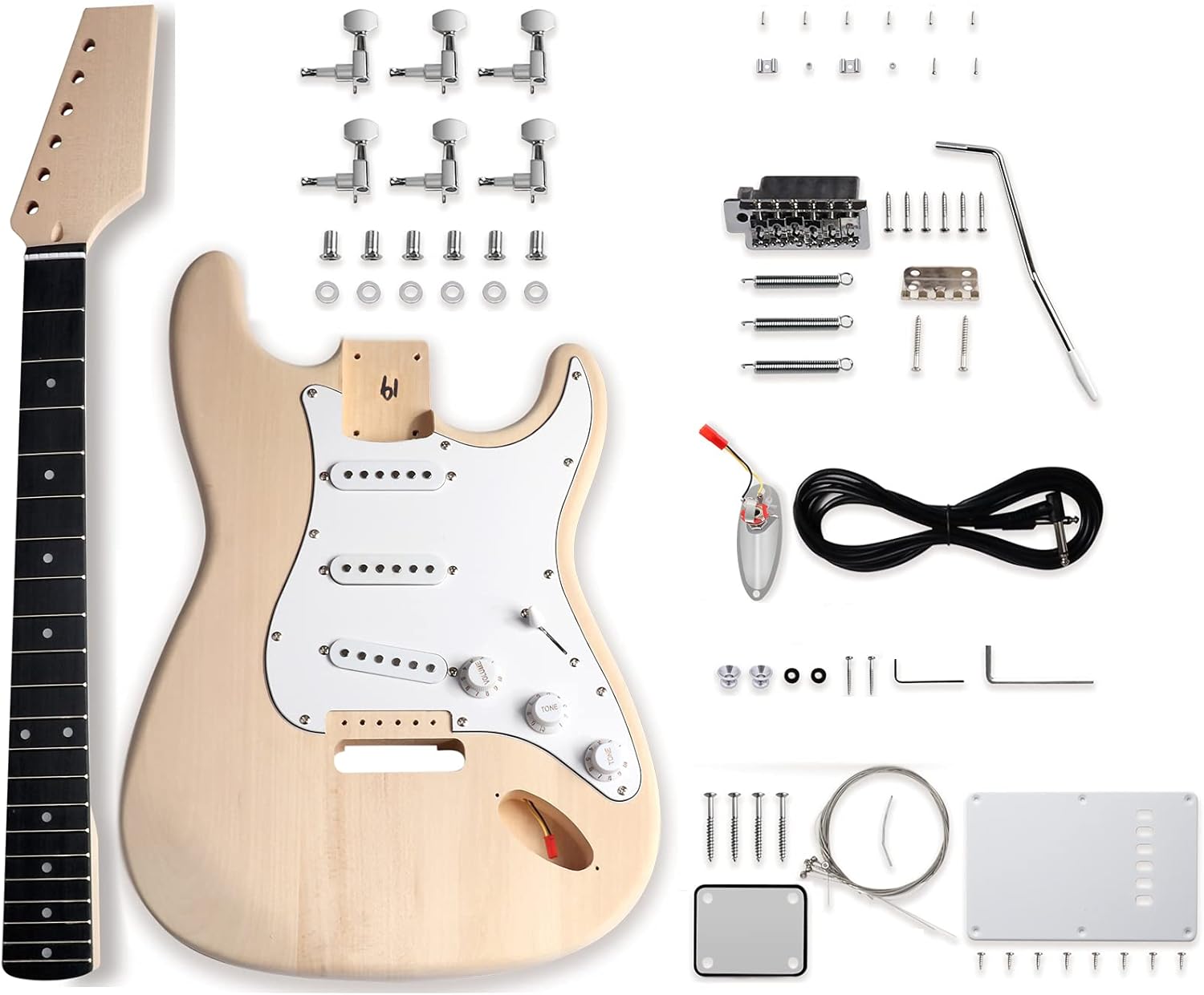 DIY Electric Guitar Kit Beginner Kits 6 String Right Handed with Basswood Body Maple Neck Poplar Laminated Fingerboard Chrome hardware S-S-S Build Your Own Guitar.