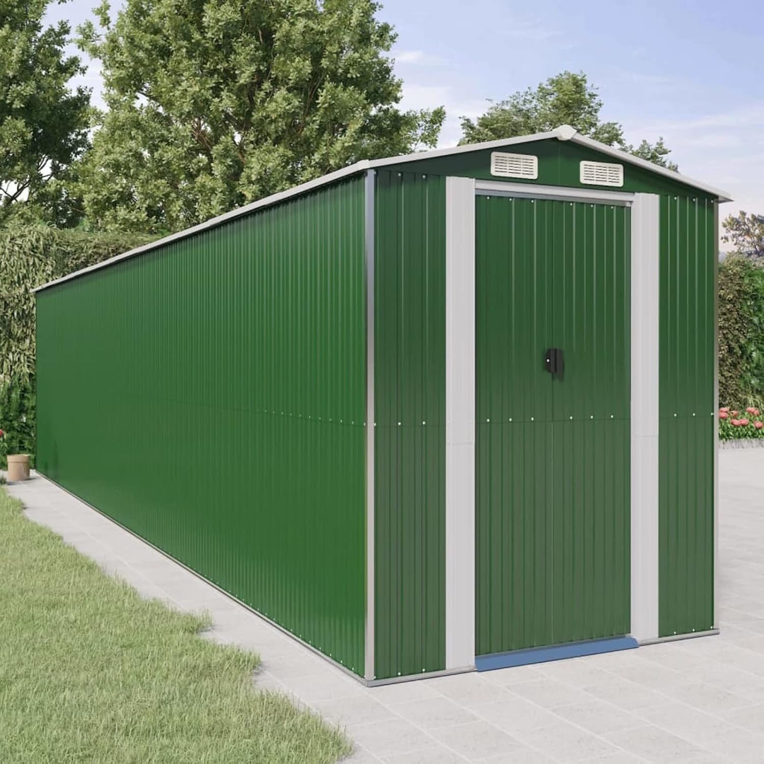 Garden Shed Garden Tool Storage Shed with Vent, Outdoor Galvanized Steel Storage House Storage Organizer with Door for Backyard, Garden, Patio, Lawn - Green 75.6