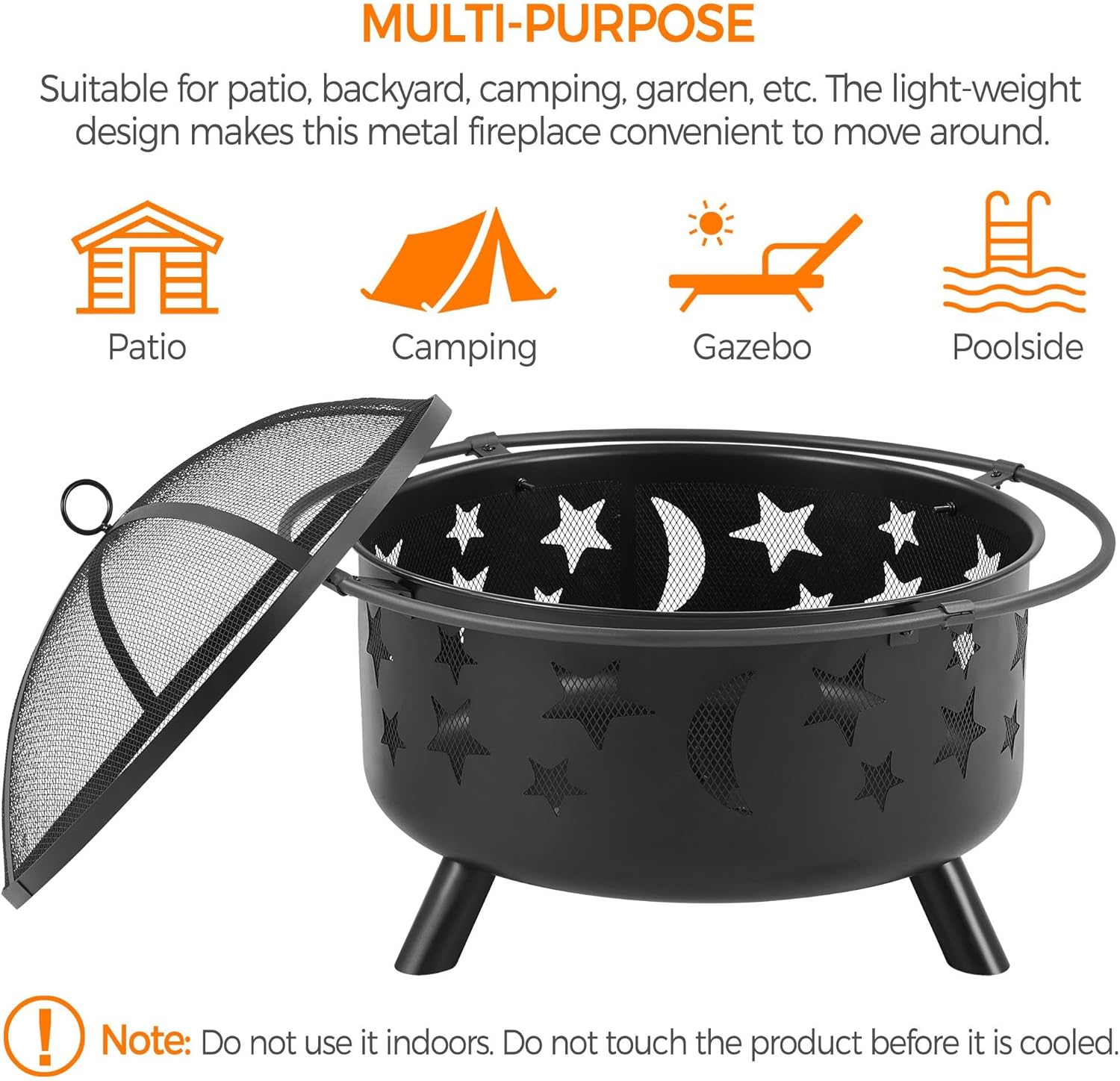 Yaheetech 30in Fire Pit Moons and Sky Stars Outdoor Fire Pit Fireplace Large Bonfire Wood Burning Firepit Bowl for Patio & Backyard with Spark Screen