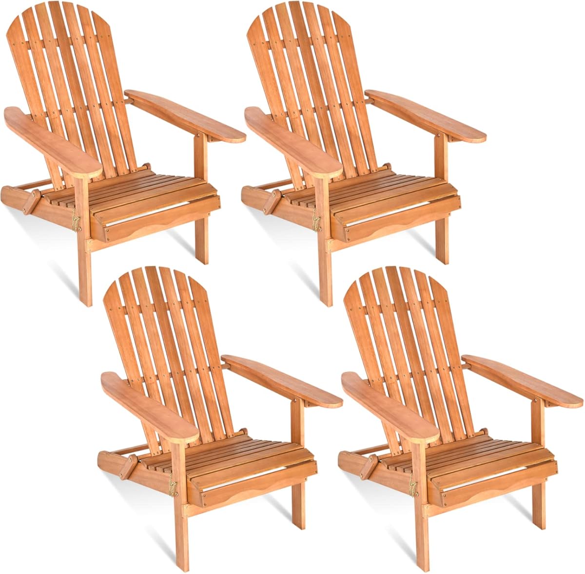 Giantex Wooden Adirondack Chair Set of 4 Outdoor Lounger Chair, Folding Adirondack Chairs 400 lbs Weight Capacity for Patio, Garden, Deck, Porch, Lawn, Oversized Backyard Seating Fire Pit Chairs