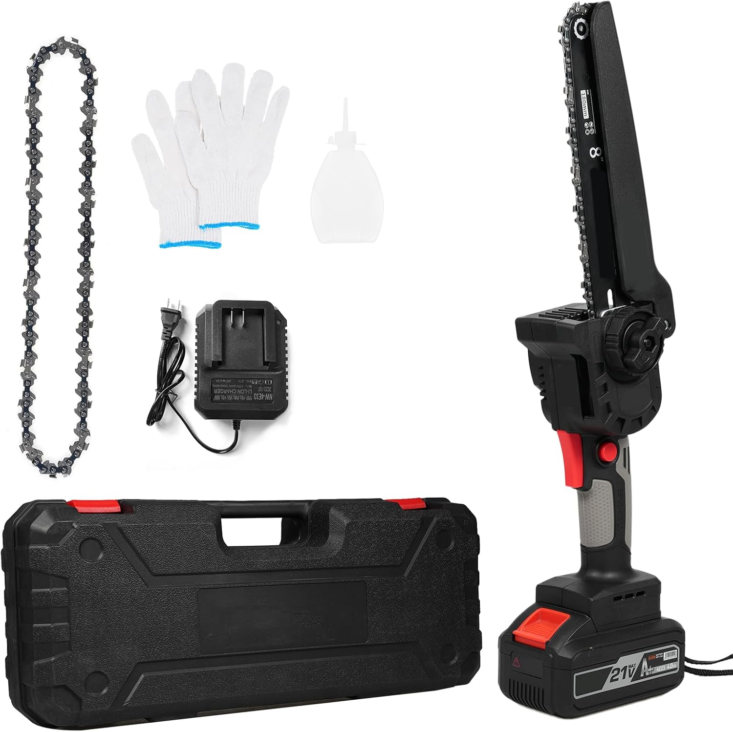 Mini Chainsaw Cordless 8 Inch Handheld Portable Electric Chainsaw with 1 Batteries 2 Chains 21V Battery Powered with ty Lock for Tree Trimming Branch Wood Cutting